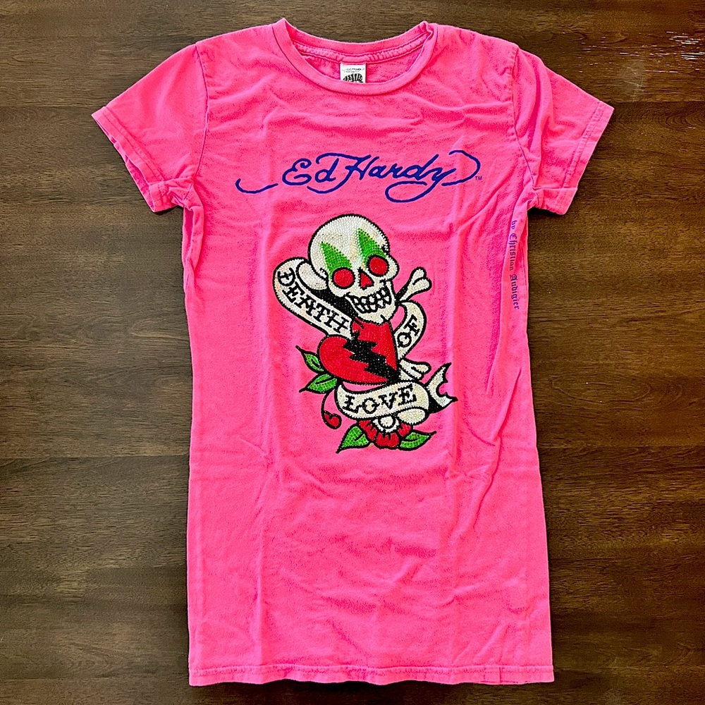 Ed Hardy Pink Graphic T-Shirt size Small